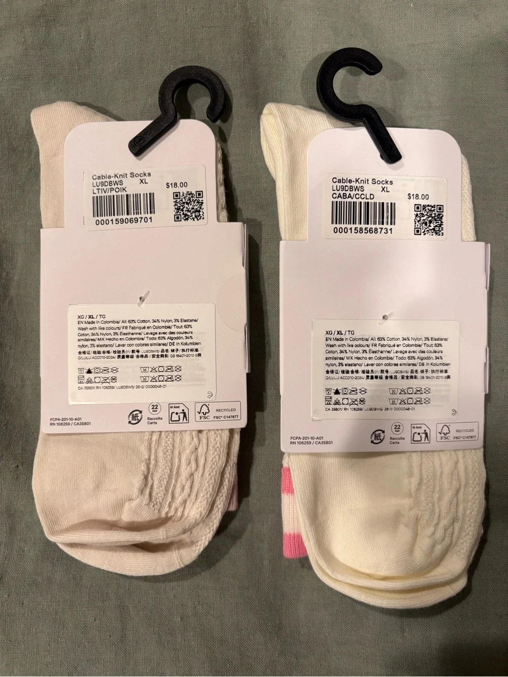 Lululemon Cable-Knit Socks Bundle of 2